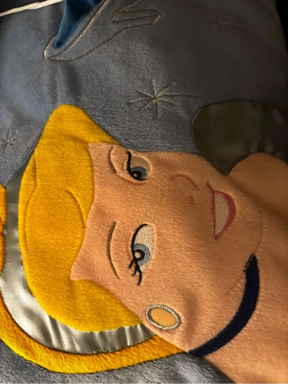 Disney Cinderella Blue Yellow Appliqué Pillow - vintage